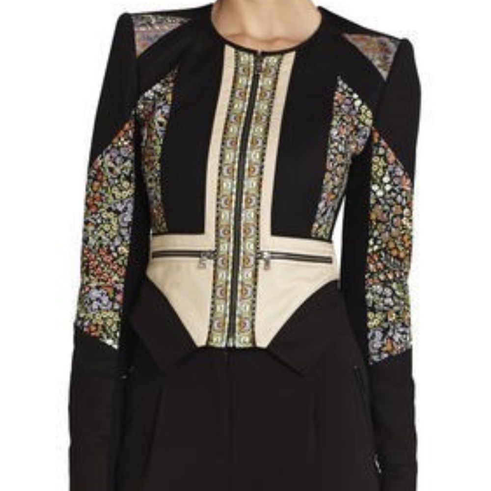 BCBG MAXAZRIA BCBGMAXAZRIA NEIL PRINT BLOCKED MOTO COMBO FLORAL JACKET